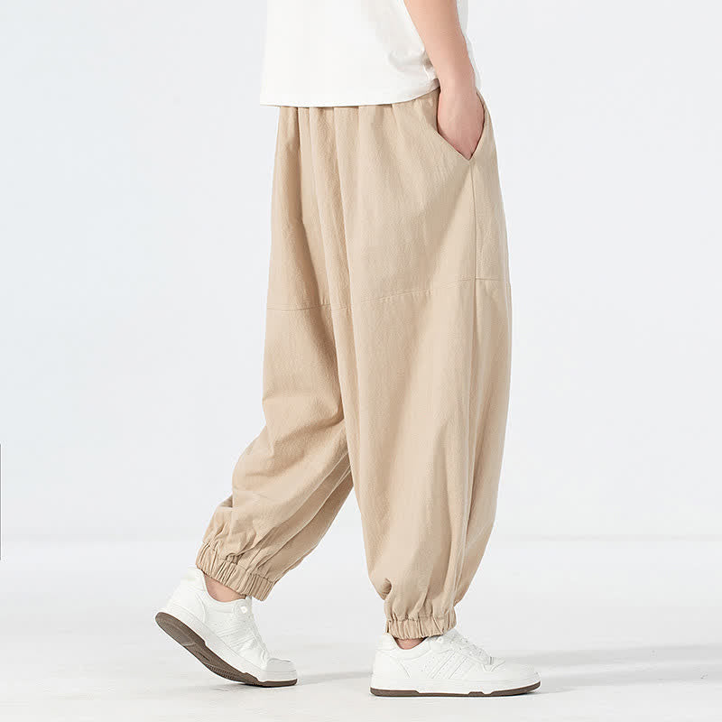 Buddha Stones Pantaloni harem da uomo in cotone e lino, casual, minimalisti, con coulisse, per primavera/estate, con tasca. - image 20