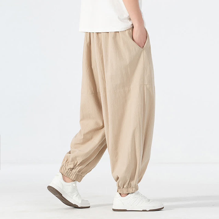 Buddha Stones Pantaloni harem da uomo in cotone e lino, casual, minimalisti, con coulisse, per primavera/estate, con tasca. - image 20