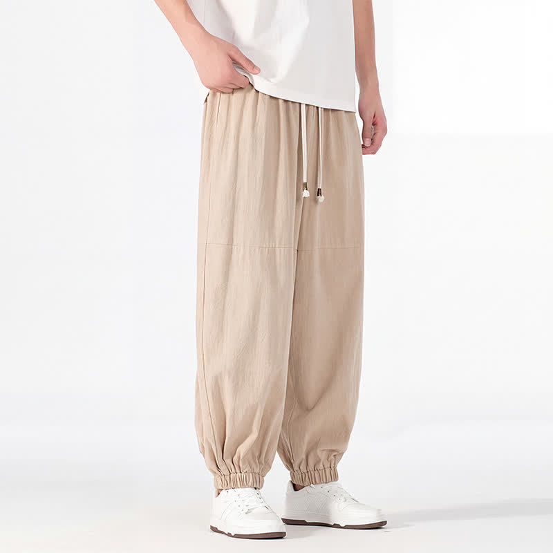Buddha Stones Pantaloni harem da uomo in cotone e lino, casual, minimalisti, con coulisse, per primavera/estate, con tasca. - image 18