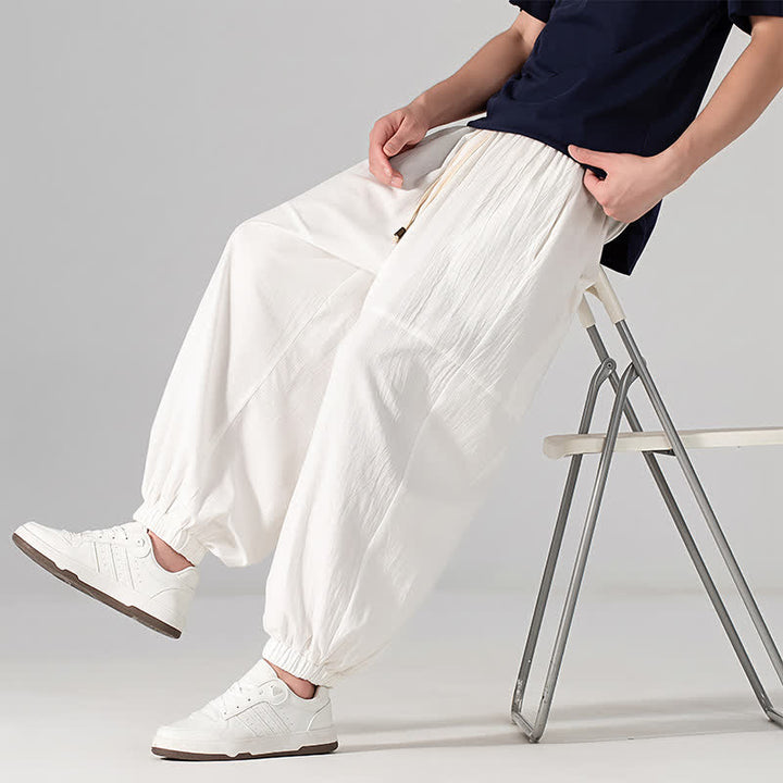 Buddha Stones Pantaloni harem da uomo in cotone e lino, casual, minimalisti, con coulisse, per primavera/estate, con tasca. - image 26