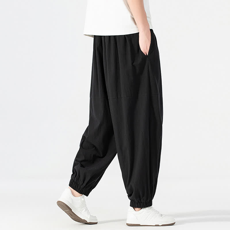 Buddha Stones Pantaloni harem da uomo in cotone e lino, casual, minimalisti, con coulisse, per primavera/estate, con tasca. - image 8