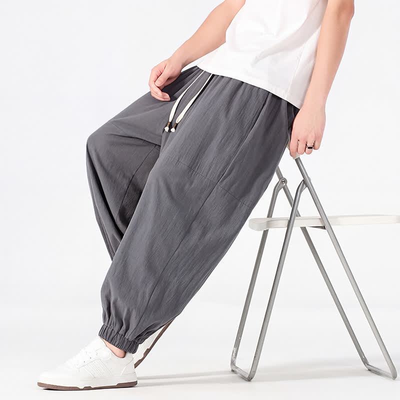 Buddha Stones Pantaloni harem da uomo in cotone e lino, casual, minimalisti, con coulisse, per primavera/estate, con tasca. - image 16