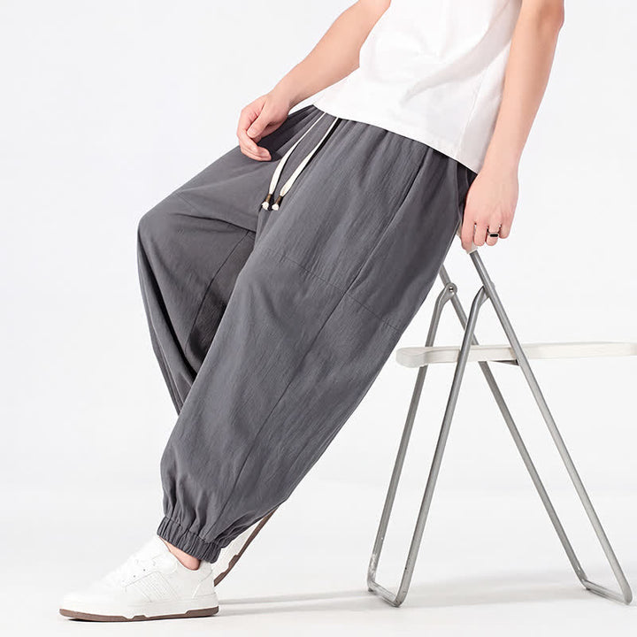 Buddha Stones Pantaloni harem da uomo in cotone e lino, casual, minimalisti, con coulisse, per primavera/estate, con tasca. - image 16