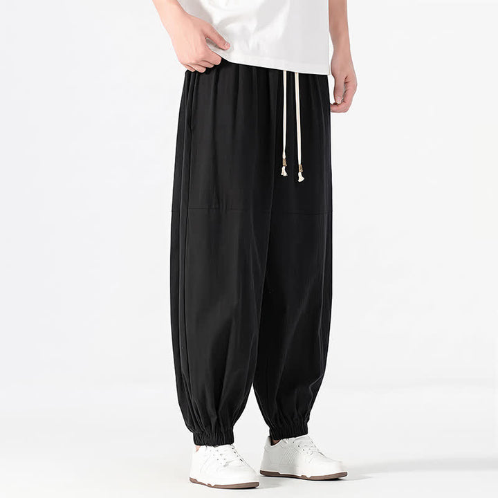 Buddha Stones Pantaloni harem da uomo in cotone e lino, casual, minimalisti, con coulisse, per primavera/estate, con tasca. - image 6