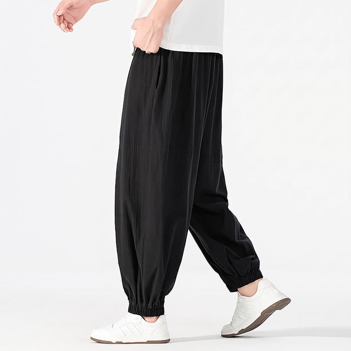 Buddha Stones Pantaloni harem da uomo in cotone e lino, casual, minimalisti, con coulisse, per primavera/estate, con tasca. - image 7