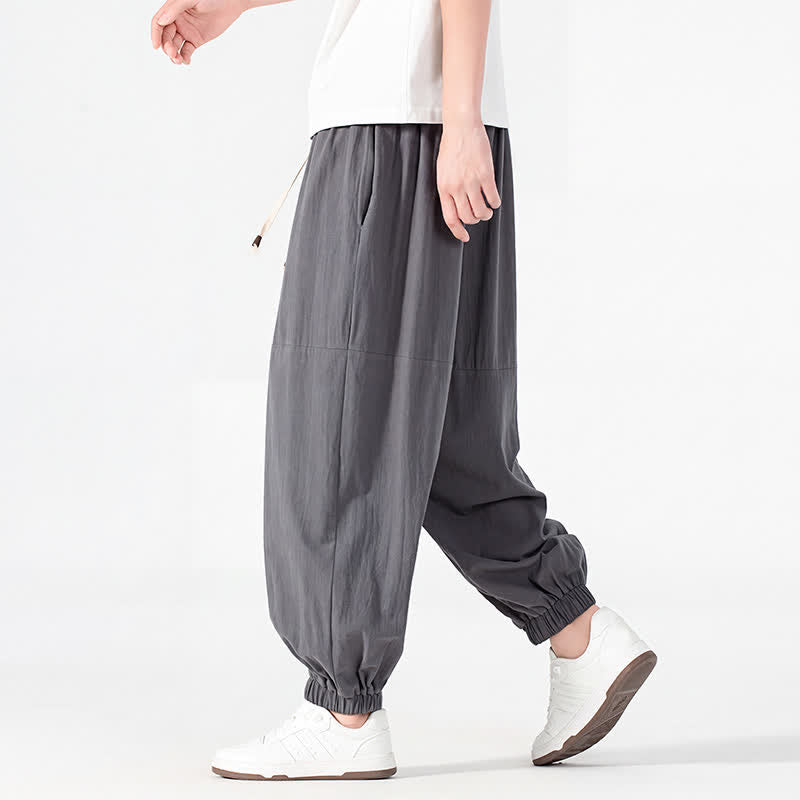 Buddha Stones Pantaloni harem da uomo in cotone e lino, casual, minimalisti, con coulisse, per primavera/estate, con tasca. - image 15