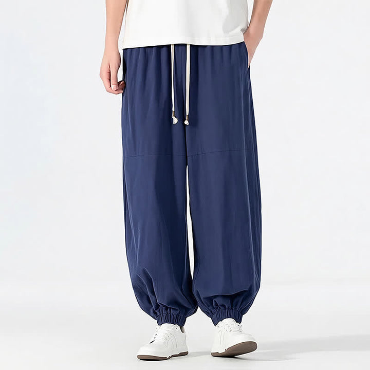 Buddha Stones Pantaloni harem da uomo in cotone e lino, casual, minimalisti, con coulisse, per primavera/estate, con tasca. - Marina - US/UK/AU54, EU64 (9XL) - image 0