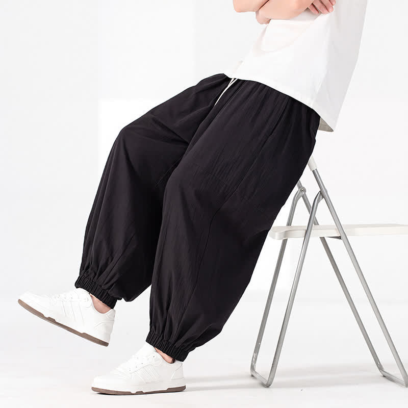 Buddha Stones Pantaloni harem da uomo in cotone e lino, casual, minimalisti, con coulisse, per primavera/estate, con tasca. - image 10
