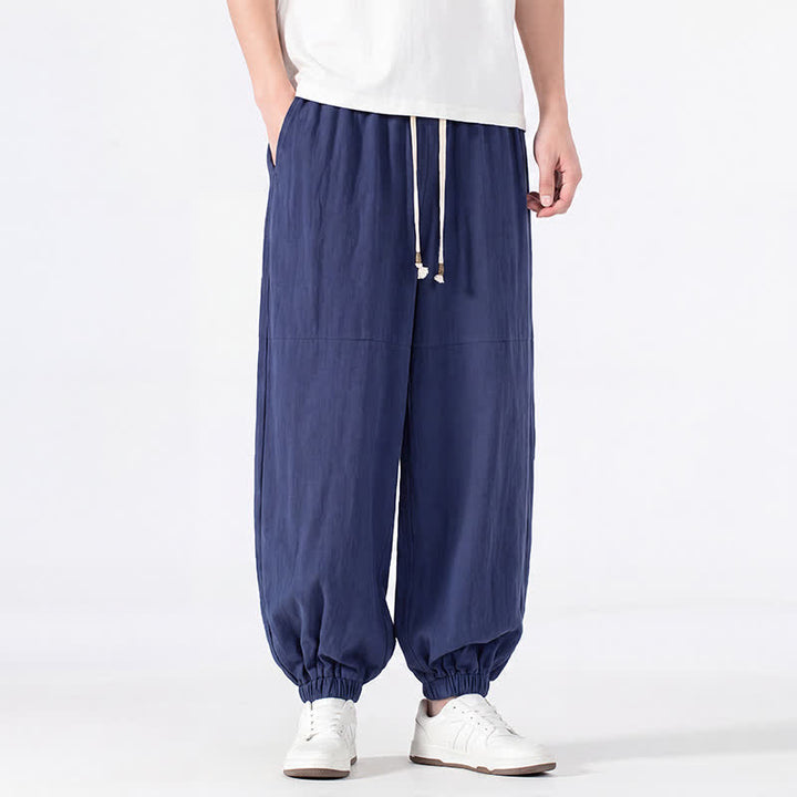 Buddha Stones Pantaloni harem da uomo in cotone e lino, casual, minimalisti, con coulisse, per primavera/estate, con tasca. - image 1
