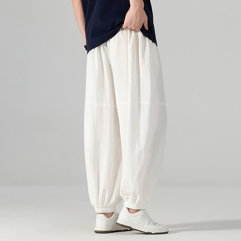 Buddha Stones Pantaloni harem da uomo in cotone e lino, casual, minimalisti, con coulisse, per primavera/estate, con tasca. - image 25