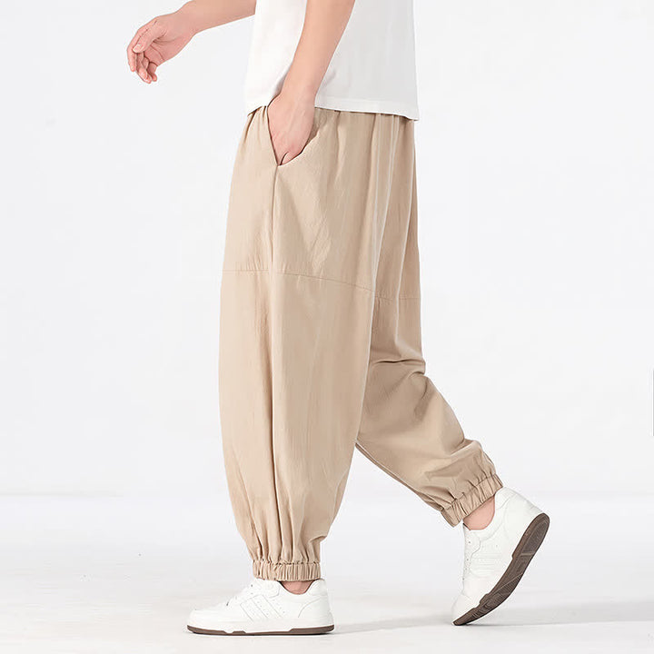Buddha Stones Pantaloni harem da uomo in cotone e lino, casual, minimalisti, con coulisse, per primavera/estate, con tasca. - image 21