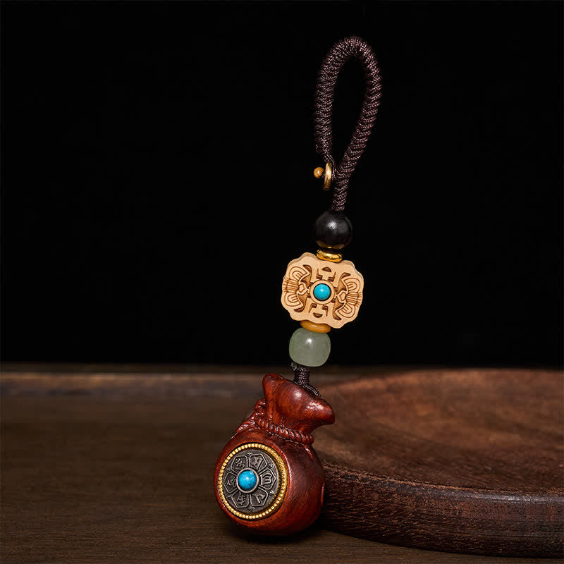 Buddha Stones Sandalo rosso Sandalo verde Om Mani Padme Hum Benedizione Moneta cinese Borsa porta soldi Design Portachiavi serenità - image 3