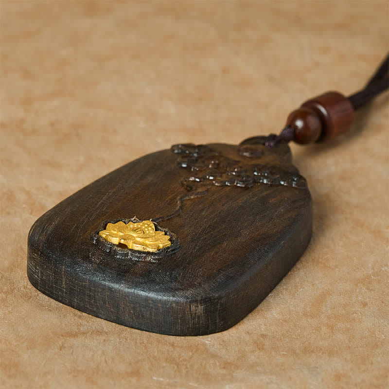 Buddha Stones Collana con ciondolo Sappanwood Auspicious Clouds Loto intagliato Nuovi Inizi - image 3