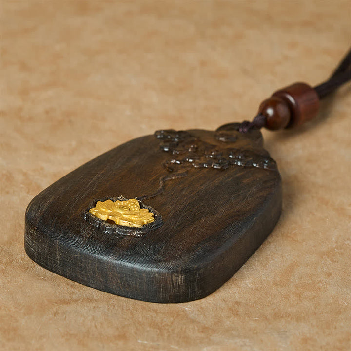 Buddha Stones Collana con ciondolo Sappanwood Auspicious Clouds Loto intagliato Nuovi Inizi - image 3