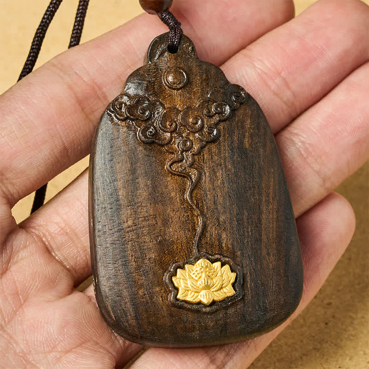 Buddha Stones Collana con ciondolo Sappanwood Auspicious Clouds Loto intagliato Nuovi Inizi - image 4