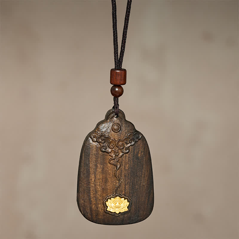 Buddha Stones Collana con ciondolo Sappanwood Auspicious Clouds Loto intagliato Nuovi Inizi - image 2