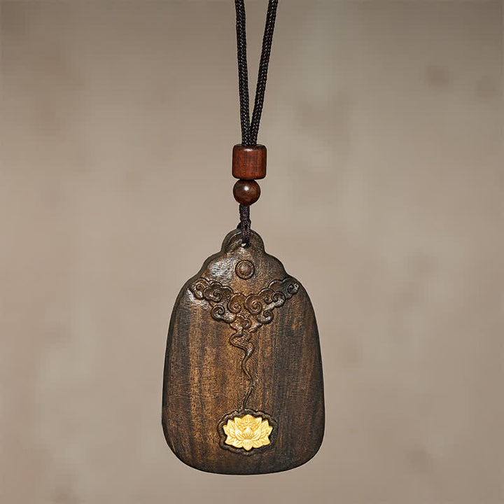 Buddha Stones Collana con ciondolo Sappanwood Auspicious Clouds Loto intagliato Nuovi Inizi - image 2