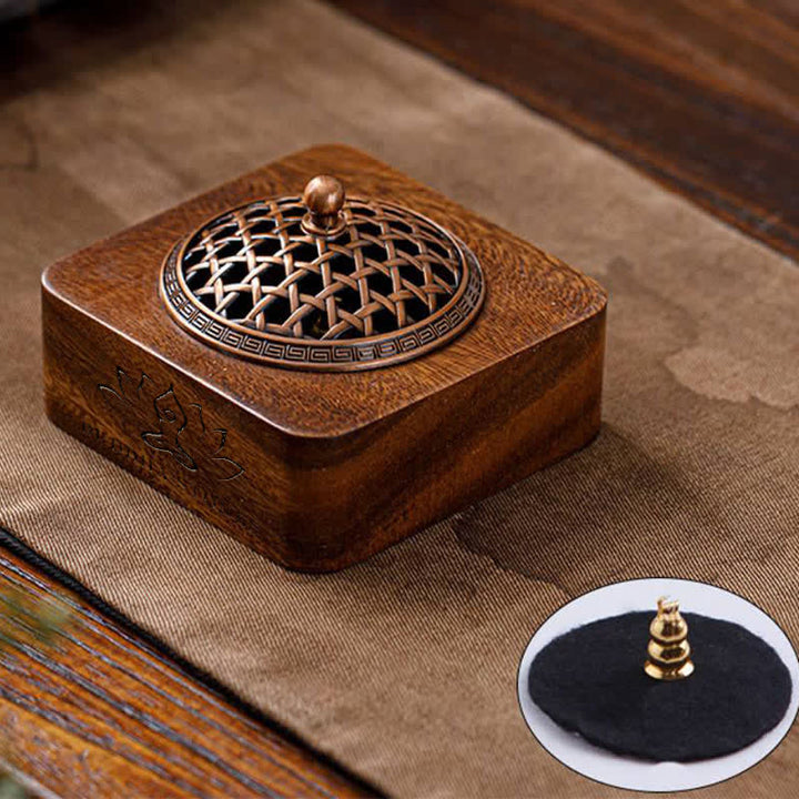 Buddha Stones Bruciatori di incenso quadrati con drago e fenice in legno di pesco per la protezione. - Design intrecciato - image 16