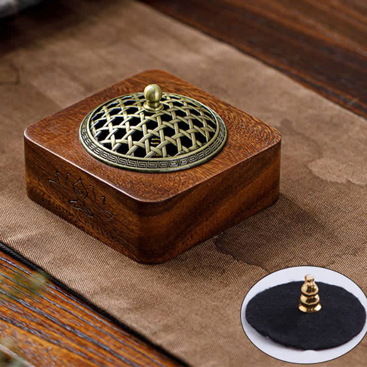 Buddha Stones Bruciatori di incenso quadrati con drago e fenice in legno di pesco per la protezione. - Design intrecciato verde - image 17