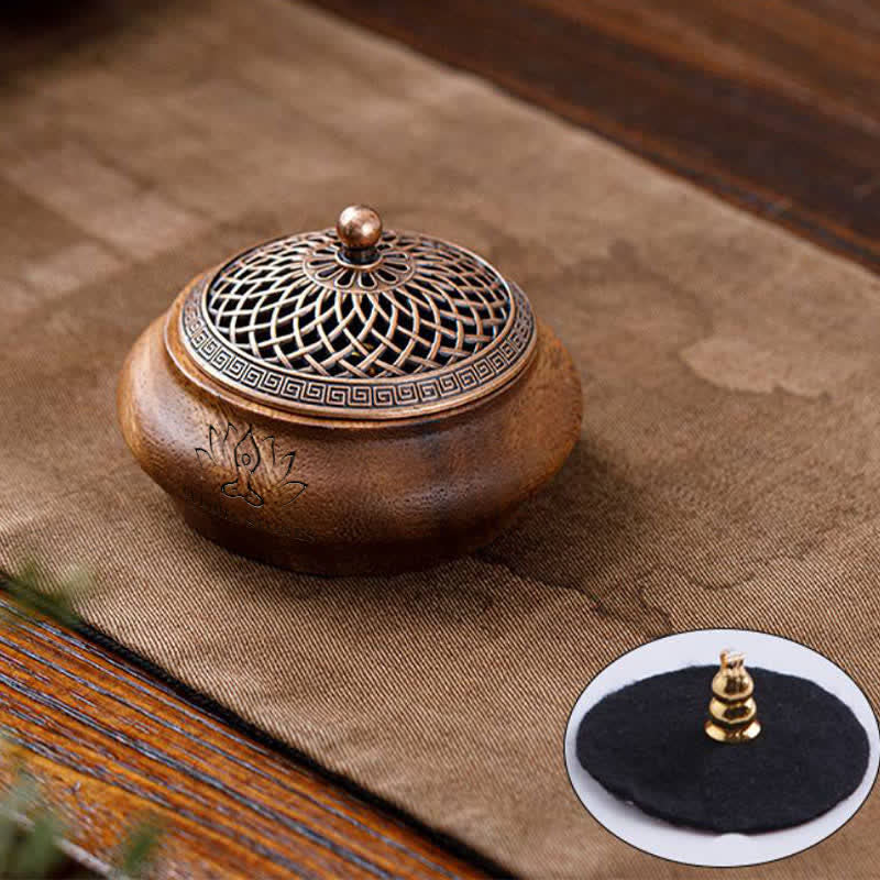 Buddha Stones Bruciatore di incenso rotondo a forma di borsa con drago e fenice in legno di pesco portafortuna. - A forma di ciotola - Lotus Design - image 10