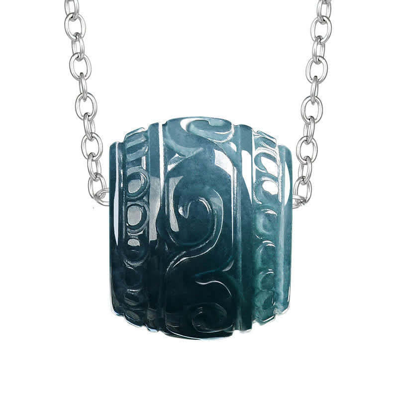Buddha Stones Collana con ciondolo a barilotto Harmony inciso in giada e catena in acciaio al titanio - image 7
