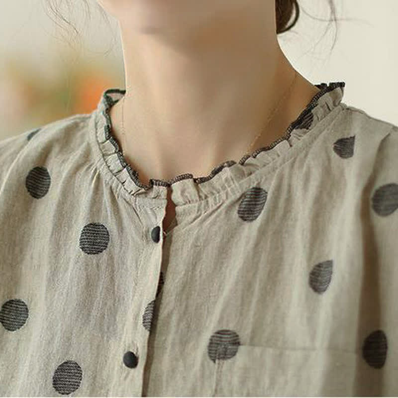 Buddha Stones Camicia da donna a maniche lunghe con bottoni, fantasia a pois, stile vintage, per primavera/autunno, casual e con taschino. - image 7