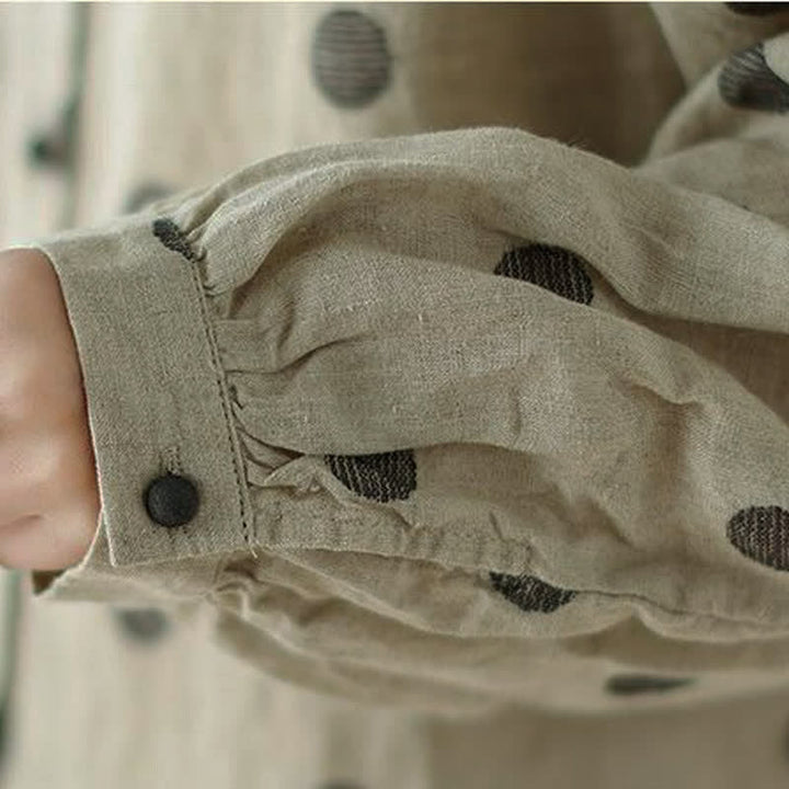 Buddha Stones Camicia da donna a maniche lunghe con bottoni, fantasia a pois, stile vintage, per primavera/autunno, casual e con taschino. - image 10