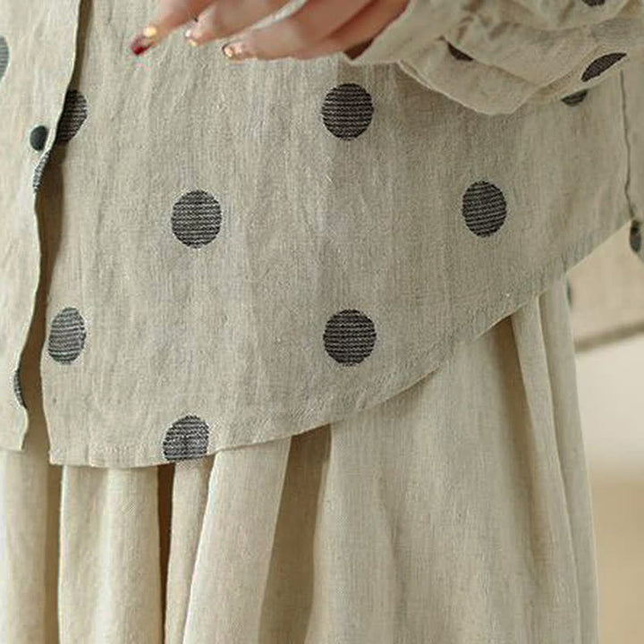 Buddha Stones Camicia da donna a maniche lunghe con bottoni, fantasia a pois, stile vintage, per primavera/autunno, casual e con taschino. - image 9