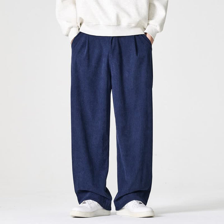 Buddha Stones Pantaloni lunghi da uomo a gamba dritta con pieghe, in velluto a coste, stile vintage, per autunno/inverno, casual e vintage, con tasche. - image 16