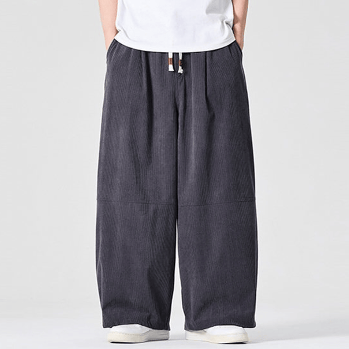 Buddha Stones Pantaloni lunghi da uomo a gamba dritta con coulisse, in velluto a coste, tinta unita, per autunno/inverno, con tasca. - image 12