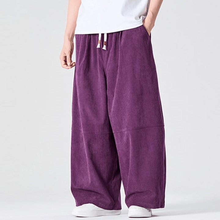 Buddha Stones Pantaloni lunghi da uomo a gamba dritta con coulisse, in velluto a coste, tinta unita, per autunno/inverno, con tasca. - RebeccaViola - US/UK/AU46, EU56 (5XL) - image 5