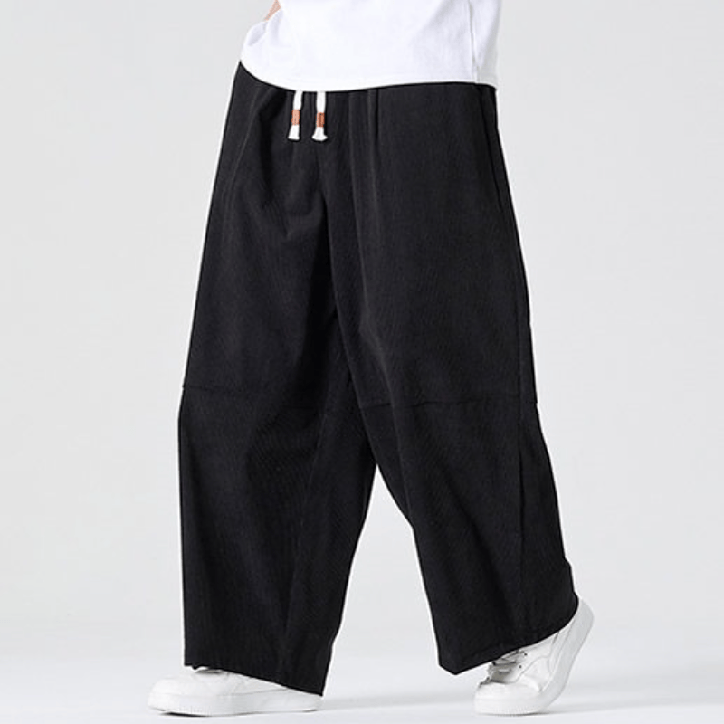 Buddha Stones Pantaloni lunghi da uomo a gamba dritta con coulisse, in velluto a coste, tinta unita, per autunno/inverno, con tasca. - Nero - US/UK/AU46, EU56 (5XL) - image 15