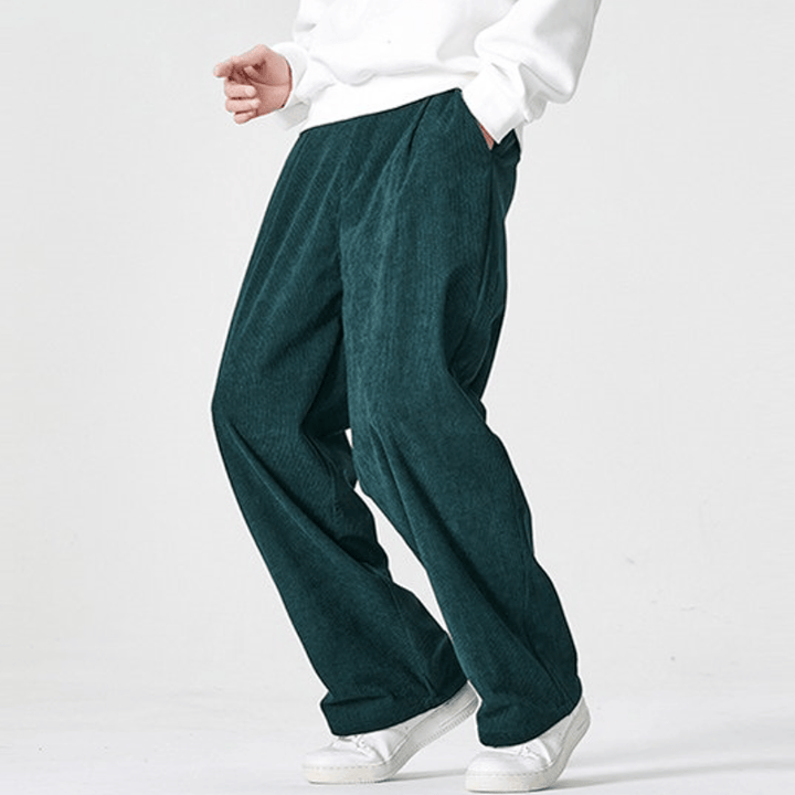 Buddha Stones Pantaloni lunghi da uomo a gamba dritta con pieghe, in velluto a coste, stile vintage, per autunno/inverno, casual e vintage, con tasche. - Verde acqua - US/UK/AU46, EU56 (5XL) - image 9