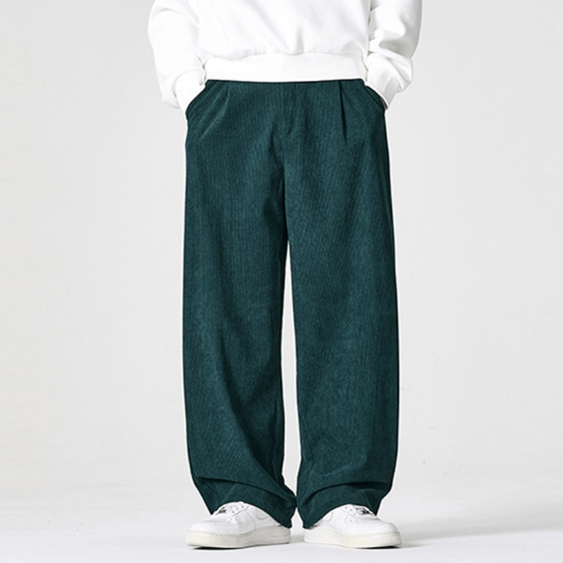 Buddha Stones Pantaloni lunghi da uomo a gamba dritta con pieghe, in velluto a coste, stile vintage, per autunno/inverno, casual e vintage, con tasche. - image 11