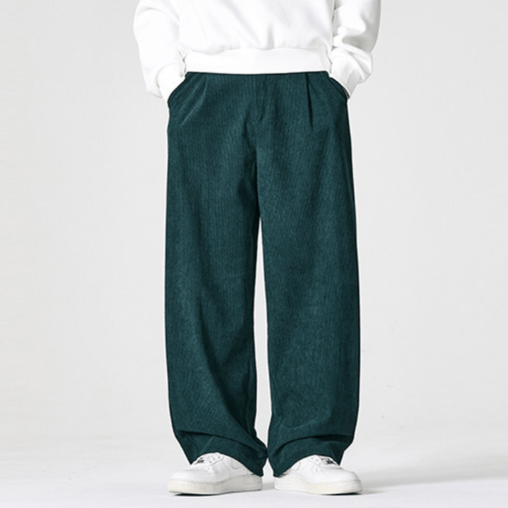 Buddha Stones Pantaloni lunghi da uomo a gamba dritta con pieghe, in velluto a coste, stile vintage, per autunno/inverno, casual e vintage, con tasche. - image 11