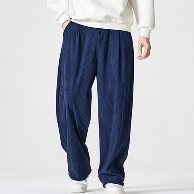 Buddha Stones Pantaloni lunghi da uomo a gamba dritta con pieghe, in velluto a coste, stile vintage, per autunno/inverno, casual e vintage, con tasche. - image 15