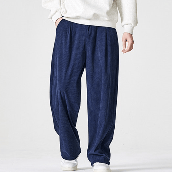Buddha Stones Pantaloni lunghi da uomo a gamba dritta con pieghe, in velluto a coste, stile vintage, per autunno/inverno, casual e vintage, con tasche. - image 15