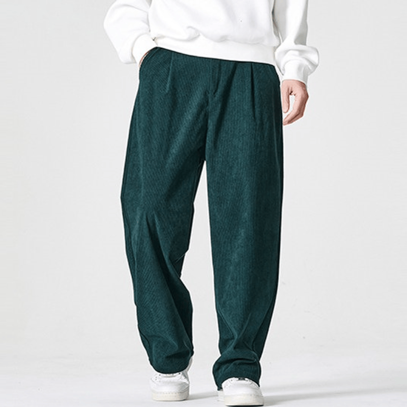 Buddha Stones Pantaloni lunghi da uomo a gamba dritta con pieghe, in velluto a coste, stile vintage, per autunno/inverno, casual e vintage, con tasche. - image 10