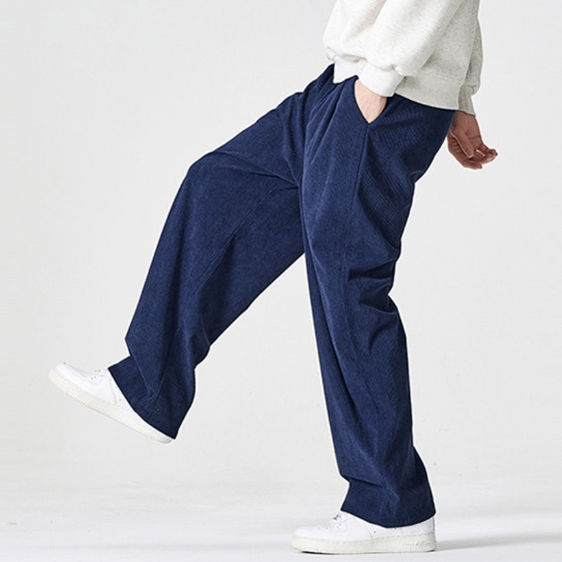 Buddha Stones Pantaloni lunghi da uomo a gamba dritta con pieghe, in velluto a coste, stile vintage, per autunno/inverno, casual e vintage, con tasche. - Marina - US/UK/AU46, EU56 (5XL) - image 14