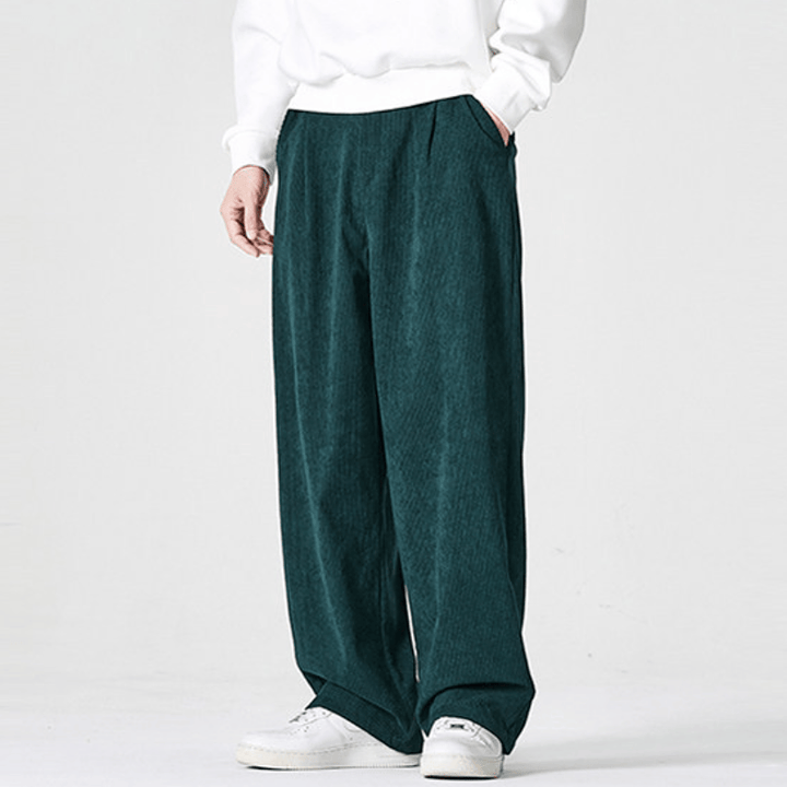 Buddha Stones Pantaloni lunghi da uomo a gamba dritta con pieghe, in velluto a coste, stile vintage, per autunno/inverno, casual e vintage, con tasche. - image 12