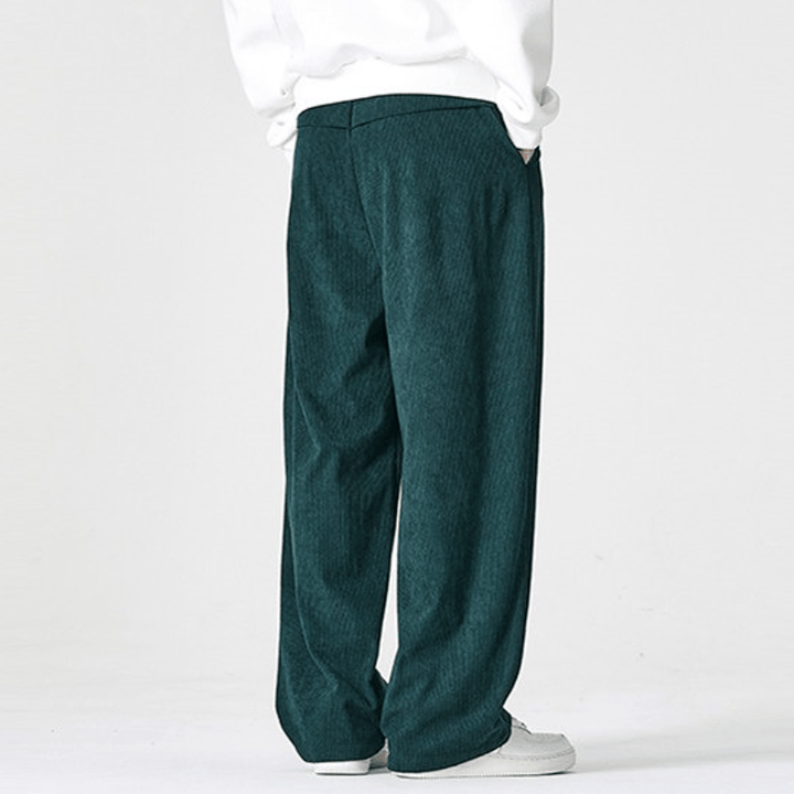 Buddha Stones Pantaloni lunghi da uomo a gamba dritta con pieghe, in velluto a coste, stile vintage, per autunno/inverno, casual e vintage, con tasche. - image 13