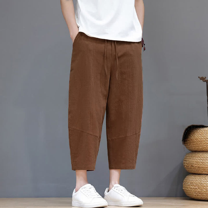 Buddha Stones Pantaloni capri da uomo in cotone e lino, casual, minimalisti, con coulisse, per primavera/estate, modello harem con tasca. - image 21