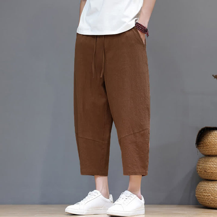 Buddha Stones Pantaloni capri da uomo in cotone e lino, casual, minimalisti, con coulisse, per primavera/estate, modello harem con tasca. - image 22
