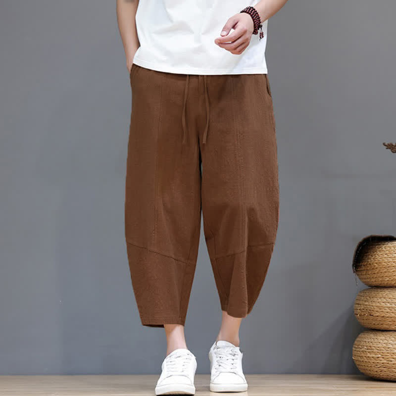 Buddha Stones Pantaloni capri da uomo in cotone e lino, casual, minimalisti, con coulisse, per primavera/estate, modello harem con tasca. - Perù - US/UK/AU46, EU56 (5XL) - image 16