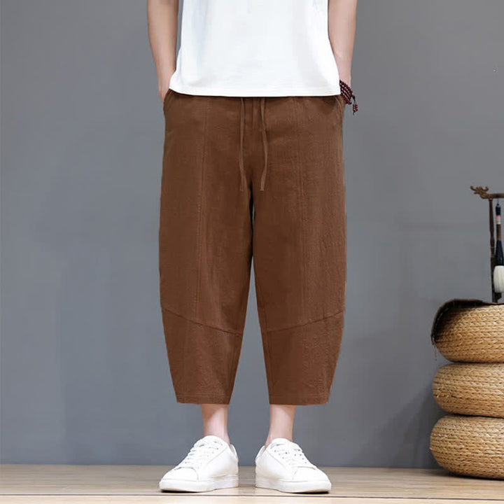 Buddha Stones Pantaloni capri da uomo in cotone e lino, casual, minimalisti, con coulisse, per primavera/estate, modello harem con tasca. - image 17