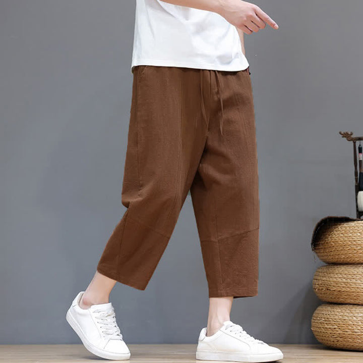 Buddha Stones Pantaloni capri da uomo in cotone e lino, casual, minimalisti, con coulisse, per primavera/estate, modello harem con tasca. - image 18