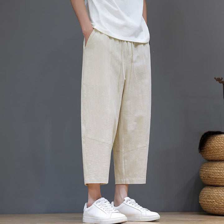 Buddha Stones Pantaloni capri da uomo in cotone e lino, casual, minimalisti, con coulisse, per primavera/estate, modello harem con tasca. - image 26