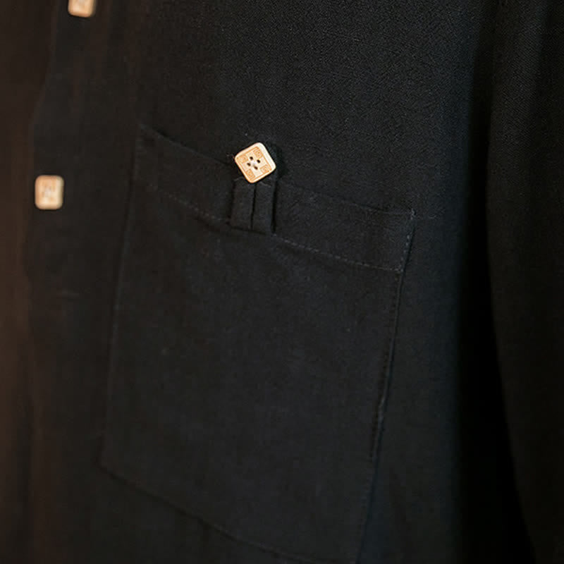 Buddha Stones Camicia da uomo a maniche lunghe, stile Tang, casual, primavera/estate, con colletto alla coreana e taschino applicato, tinta unita. - image 14