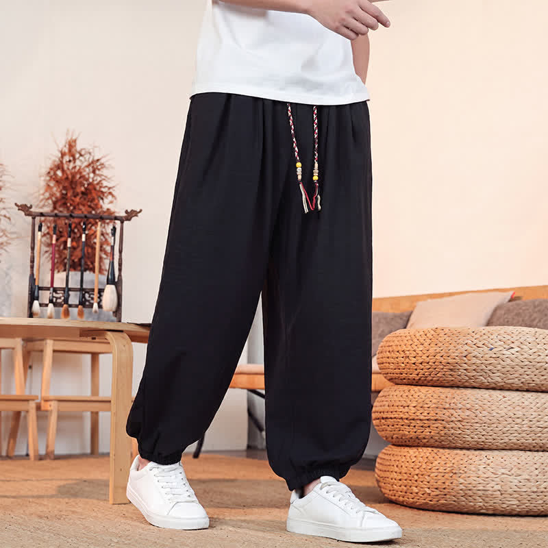 Buddha Stones Pantaloni corti da uomo a gamba dritta con coulisse, tinta unita, per primavera/estate, casual, estivi. Pantaloni da uomo con tasca. - image 15