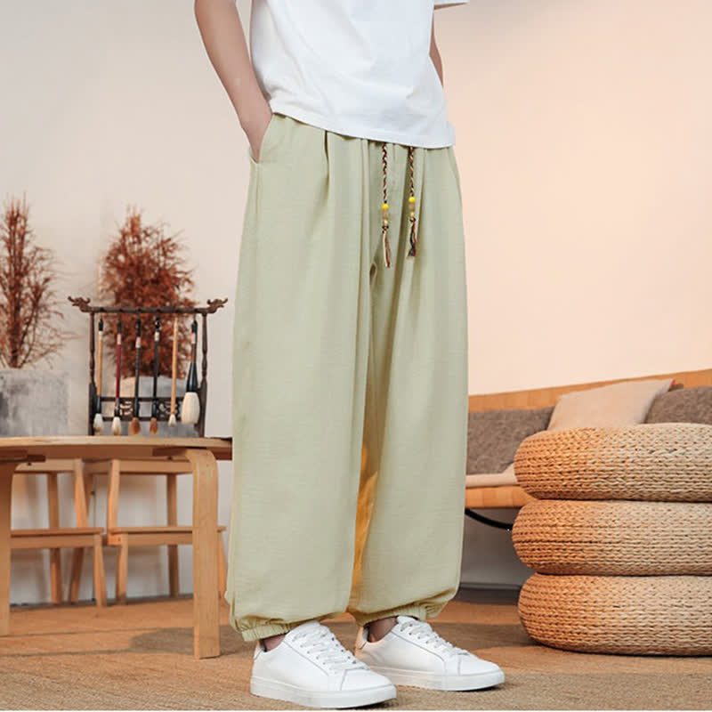 Buddha Stones Pantaloni corti da uomo a gamba dritta con coulisse, tinta unita, per primavera/estate, casual, estivi. Pantaloni da uomo con tasca. - image 3